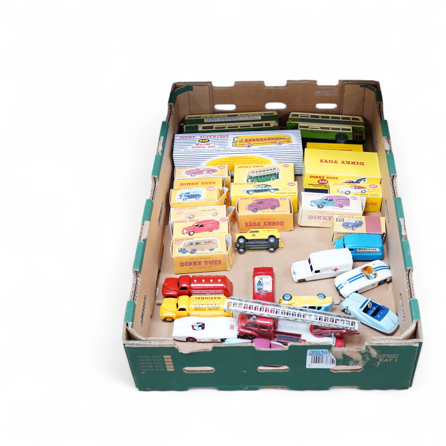 Twenty-seven Dinky Toys, all well-restored and fully repainted examples, fifteen with reproduction boxes, including; AA Mini van, Trojan van, Humber Hawk, Wayne school bus, A.C. Aceca, Austin Atlantic, Sunbeam Alpine, et